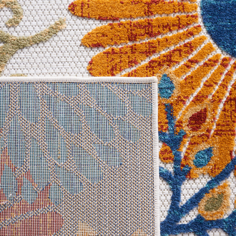 Ebern Designs Kellems Floral Creme / Red Indoor / Outdoor Area Rug